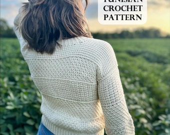 PATTERN, Indecision Sampler Sweater, Tunisian Crochet Sweater, Textured Crochet Sweater, Size inclusive crochet, Cropped Sweater