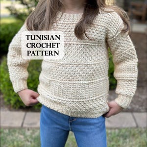 PATTERN - Kids' Indecision Sampler Sweater, Tunisian Crochet, Child Crochet Sweater, Kids' Crochet Jumper, Advanced Beginner Friendly