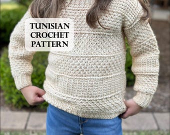 PATTERN - Kids' Indecision Sampler Sweater, Tunisian Crochet, Child Crochet Sweater, Kids' Crochet Jumper, Advanced Beginner Friendly