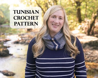 PATTERN, Codex Cowl Lite, Tunisian Crochet Pattern, Cowl, Fingering weight yarn, Two Colors, In The Round, Sock yarn, Intermediate