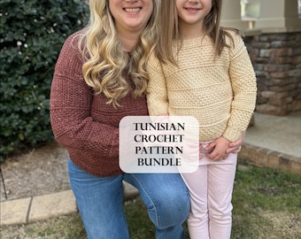 PATTERN BUNDLE - Indecision Sampler Sweater, Tunisian Crochet Sweater, Crochet Sweater, Mommy and Me, Tunisian Crochet Pattern
