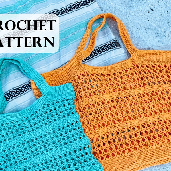 PATTERN - Castaway Beach Tote, Crochet Beach Bag, Crochet Pattern, Farmer’s Market Bag, Reusable Bag, Grocery Tote