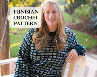 PATTERN, Cozy Brick Sweater, Tunisian Crochet Sweater, Textured Crochet Sweater, Size inclusive crochet, Cropped Sweater, Mosaic Crochet
