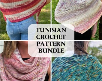 Pattern Bundle, Full Fade Shawl (Fingering & DK)- Tunisian, Tunisian Crochet Pattern, Tunisian Shawl, Tunisian crochet, DK yarn, mini skeins