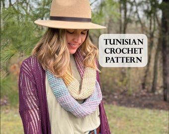 PATTERN, Cordillera Infinity Scarf, Tunisian Crochet Pattern, Infinity Scarf, fingering yarn, Brioche like, Advanced Beginner, knit like