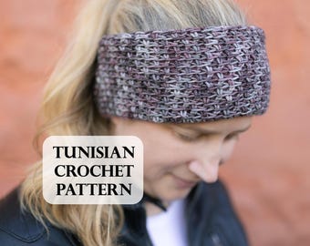 PATTERN, VL Tunisian crochet Ear Warmer, Tunisian Crochet Headband Pattern, DK weight, Suri Yarn, Intarsia