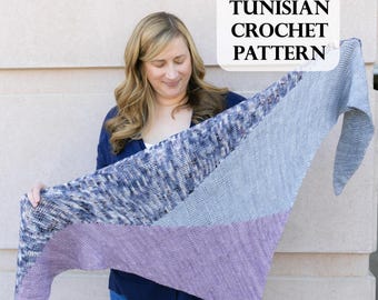 PATTERN, Influencer Shawl, Tunisian Crochet Pattern, Tunisian Crochet Shawl, Intarsia color work, intarsia crochet shawl, crochet shawl