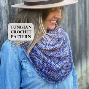 PATTERN, Full Fade Cowl (DK), Tunisian Crochet Pattern, Tunisian Cowl, Crochet Cowl, Neck Warmer, Scarf, DK weight