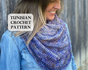 PATTERN, Full Fade Cowl (DK), Tunisian Crochet Pattern, Tunisian Cowl, Crochet Cowl, Neck Warmer, Scarf, DK weight