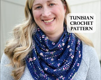 PATTERN, Metamorphic Cowl - Tunisian, Tunisian Crochet Cowl Pattern, Fingering yarn, Assigned Pooling Yarn