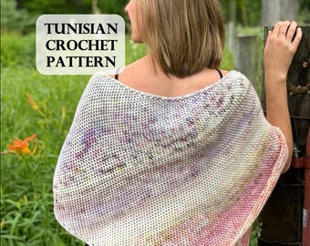 Pattern, Full Fade Shawl (DK)- Tunisian, Tunisian Crochet Pattern, Tunisian Shawl, Tunisian crochet, DK weight yarn, mini skeins