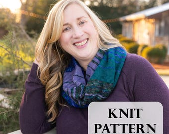 PATTERN, Woolgather Scarf - Knit, Knit Scarf Pattern, Infinity Scarf, DK yarn, Striped Scarf, Beginner Friendly