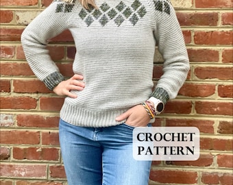 PATTERN, Explorer Sweater, Crochet raglan pullover, colorwork sweater, crochet pattern