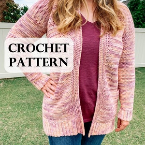 MUSTER - Catalina Cardigan, Häkeljacke, Häkelpullover, Anfängerfreundliches Muster, DK Gewicht, Größe inklusive