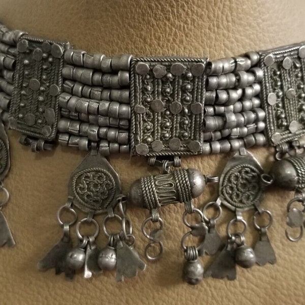 Antique Silver Yemeni Jewish Bedouin Necklace handmade 102 G