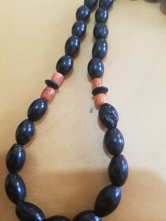 Antique Black Coral Rosary Prayer Beads Hand Inlaid S… Gem