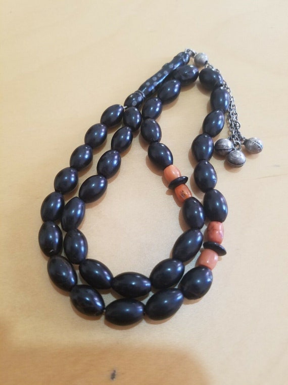 Antique Black Coral Rosary Prayer Beads Hand Inlaid S… Gem