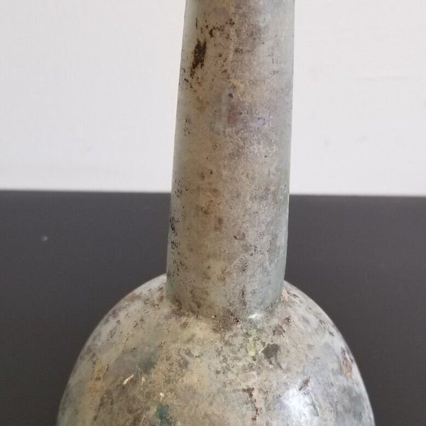 Ancient Romanian big green glass tears bottle , 100-300 AD Roman Empire Genuine