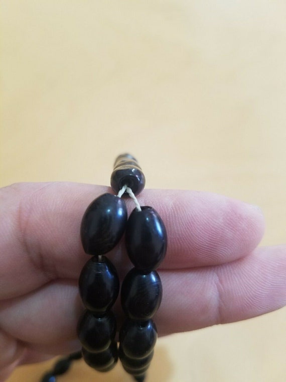 Antique Black Coral Rosary Prayer Beads Hand Inlaid S… Gem