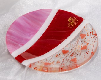 Heart Plate| Fused Glass Plate | Valentine Gift | Anniversary Gift | Unique Art Dish,| Decorative Plate