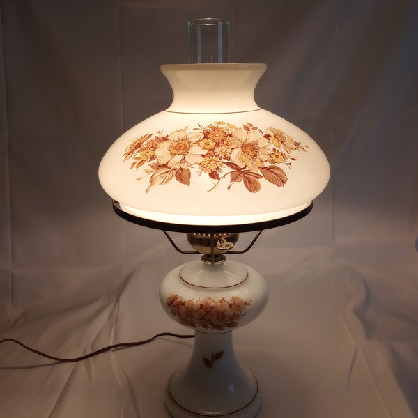 Vintage Hurricane Lamp Milk Glass Hand Painted