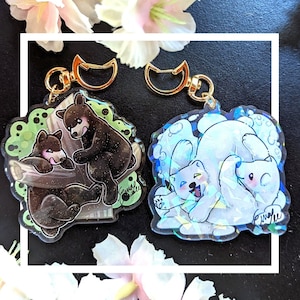 Bear Keychains, Polar Bear, Black Bear, holographic keychain, glitter keychain, Double-Sided Acrylic Charm, cute bear charm