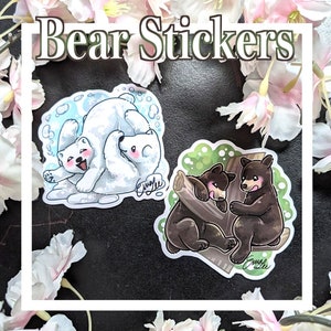 Bear stickers, Polar Bear, Black Bear,  Cute and playful animal sticker, 3 inch water proof vinyl sticker