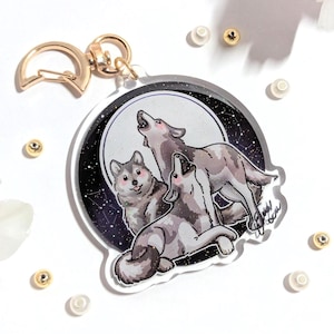 Glittery Wolf Keychain: Double-Sided Acrylic Animal Charm