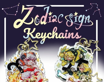 Zodiac sign keychain, constellation, Double-Sided Acrylic Charm, cute anime charm, Birthday gift