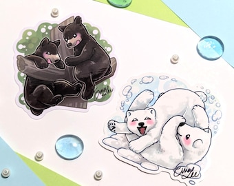 Oso polar juguetón, pegatina de oso negro: Vinilo adhesivo impermeable (3 pulgadas)