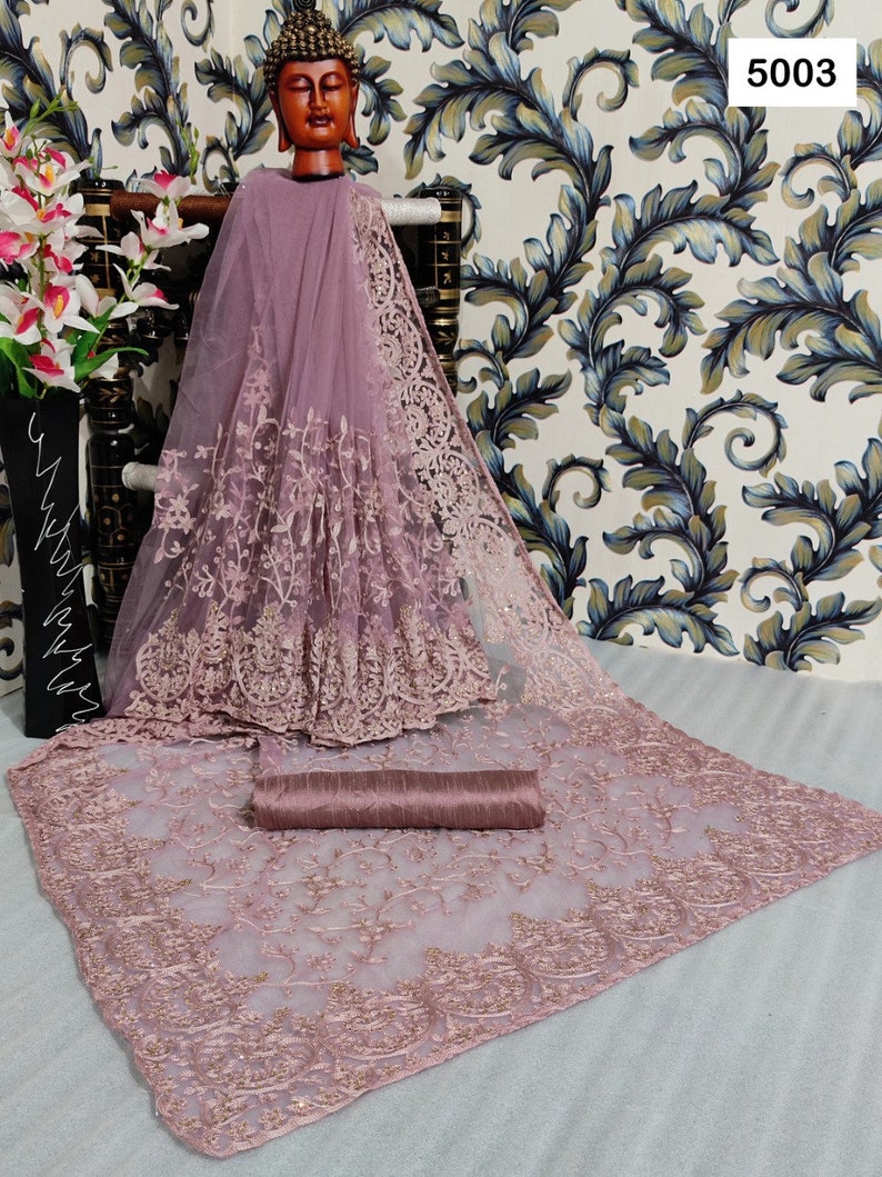 Heavy Women soft net saree with hain stitch Work With Beautiful Diamond Work and Pandadi Work