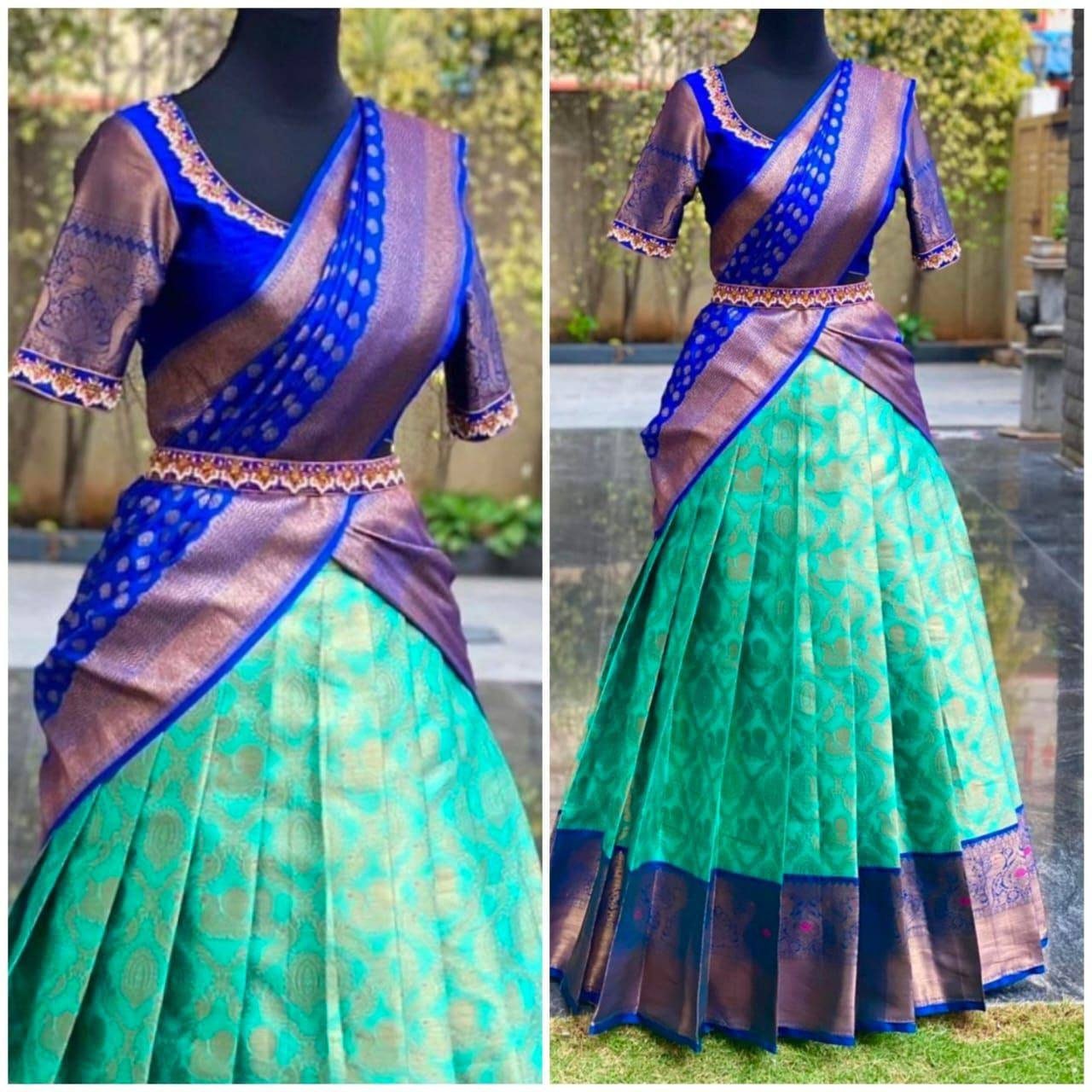 Buy Designer New Kanjivaram Silk Half Saree Lehenga Zari Weaving ...
