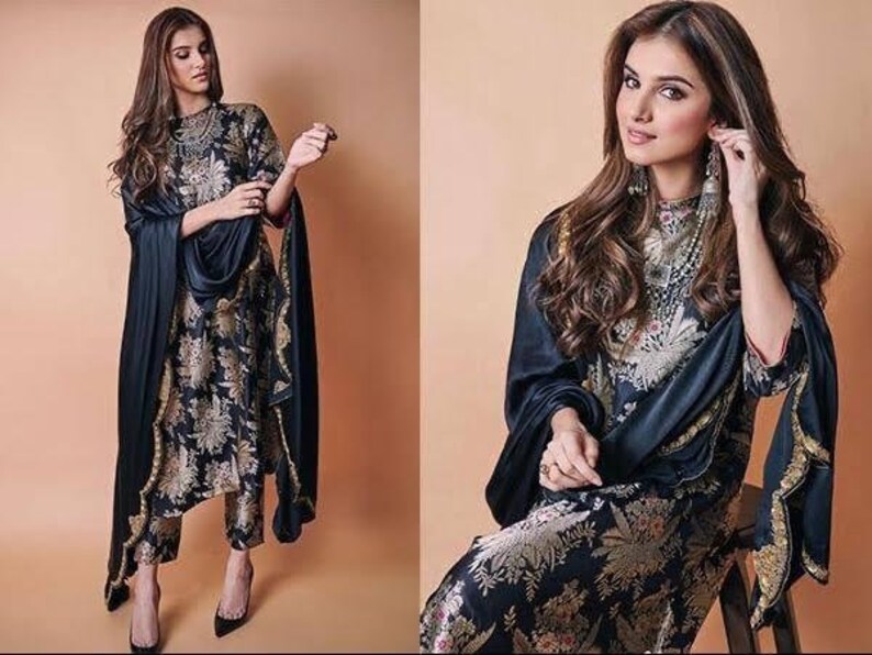 Tara Sutaria beautiful Designer Suit On Havy Satin febric with inner and Digital Print With pan