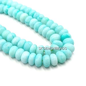 Beautiful Blue Opal Shaded Smooth Rondelle Beads, 16&quot; Cyan Blue Opal Gemstone Beads, Handmade Plain Spacer Beads, AAA Beads Jewelry Craft