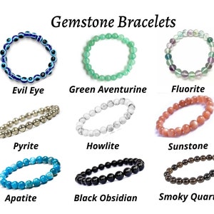 Natural Crystal, Evil Eye Beads Bracelet, Round Beaded Gemstone, Handmade Stretchy Bracelet For Men Women, 8MM Healing Beads, Crystal Shop