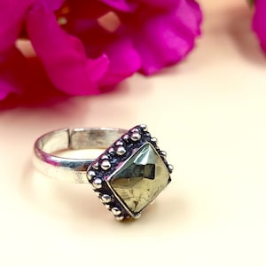 Natural Pyrite Ring, Rough Gemstone Ring, German Silver, Designer Jewelry, Adjustable, Handmade Statement Ring, For Girl, Healing Crystal