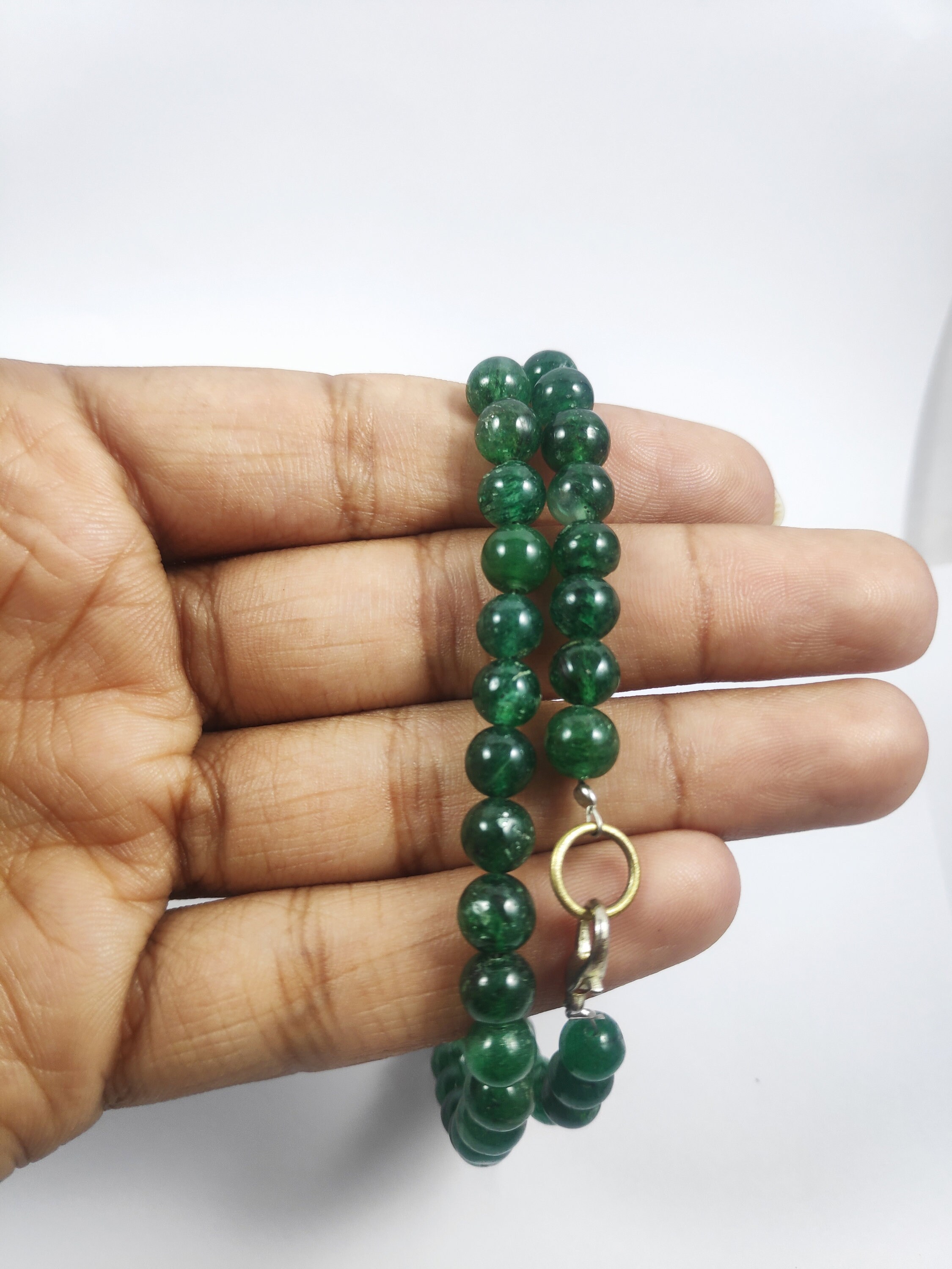 12MM AAA NATURAL GREEN JADE BEADS NECKLACE 18" 