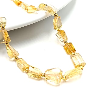 18&#39;&#39; Faceted Citrine Tumble Beads Necklace, Natural Citrine Nuggets, Rich Yellow Citrine Beads, Silver Balls, Semi Precious, Women Necklace