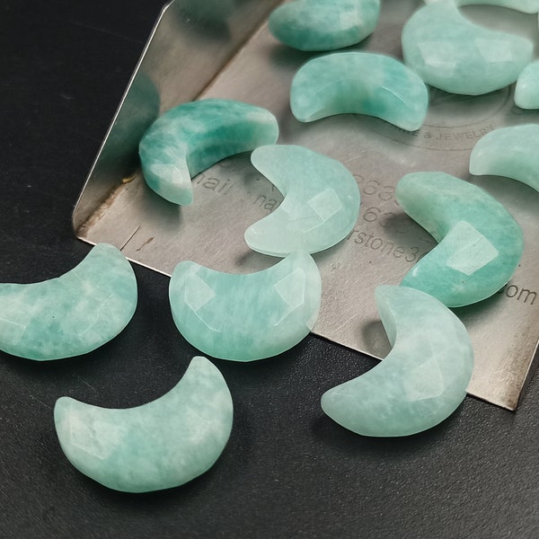 Faceted Amazonite Moon Shape, Smooth Moon Drop Gemstone, Loose Beads, Hand Carved Beads, Crescent Moon, Women Jewelry, Crystal Moon 15 -16MM