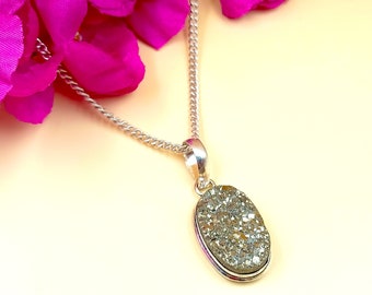 Pyrite Oval Shape Pendant, Natural Gemstone, Handmade Pendant, German Silver,  Abundance Pyrite Necklace, Boho Jewelry, Unisex Gift
