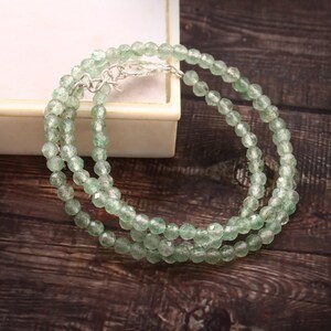 Grün Erdbeer Quarz Edelstein Perlen Halskette, handgemachte facettierte runde Choker, zierliche 3,5-4 mm Frauen Halskette, Modeschmuck Geschenk für Sie