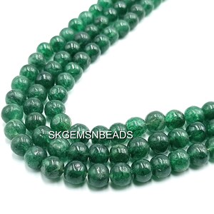 Perles rondes en jade vert, pierre semi-précieuse naturelle, pierre de mine indienne, jade de couleur vert foncé, abondance, créations artisanales, cristal de protection