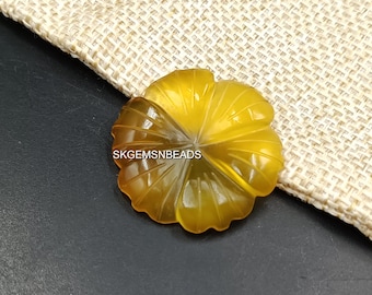 Flor tallada en ónix amarillo, gema natural de forma elegante, cuentas hechas a mano, colgante con dije de flor de cristal, joyería de diseño, regalo para ella, 28 mm