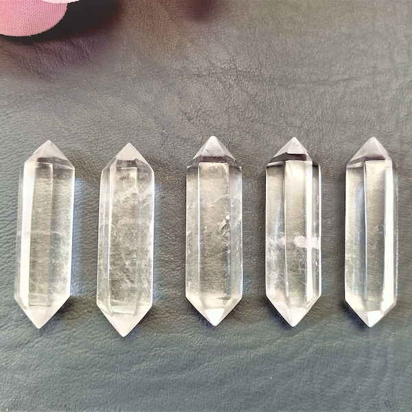 Faceted Clear Quartz Double Terminated Pencil -Natural Pointed Clear Quartz - 40 - 41 MM Polished Stone - Jewelry Making - Crystal Shop