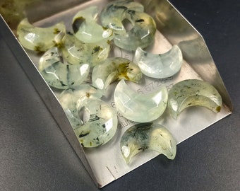 2 Pcs Faceted Prehnite Moon Shape Beads, Moon Drop Gemstone, Loose Beads, Hand Carved Beads, Crescent Moon, Women Crystal Jewelry 16 - 17MM