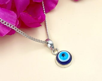 Collana con occhio di Allah in vetro di Murano blu, ciondolo protettivo in argento tedesco