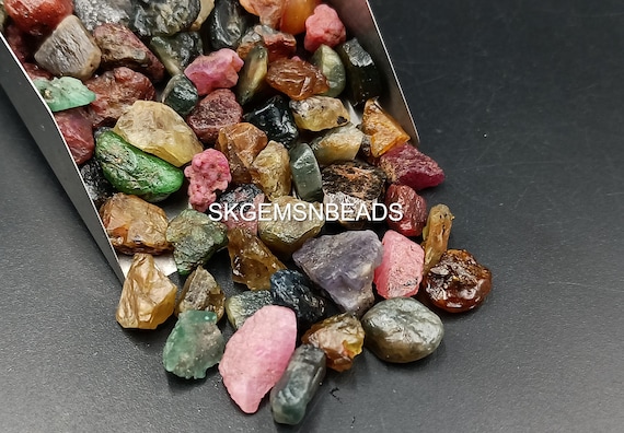 15 Pcs Raw Multi Sapphire Stone, Jewelry Making Crystal, 7-10mm