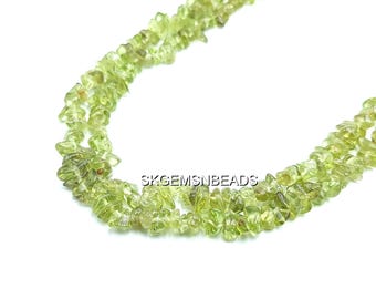 34" Natural Peridot Uncut Chips, Beads Strands, Smooth Polished Uncut Chips, 4-6mm Drilled Chips, Jewelry Making Beads, Healing Crystal Shop