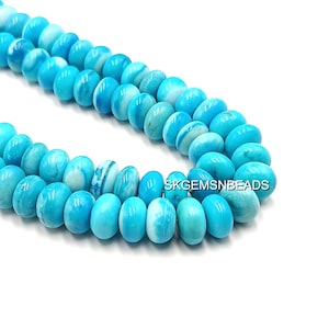 Turquoise color Opal Smooth Rondelle Beads, Blue Opal Gemstone Beads, 16&quot; Plain Candy Opal, Beads For Jewelry Making,  Women Necklace Beads