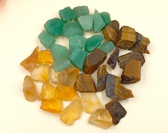 Raw Abundance Crystal Set, Money Attraction Crystal, 3pcs Real Gemstone |Citrine|Tiger Eye|Aventurine| Loose Natural Rough, Healing Gift Her